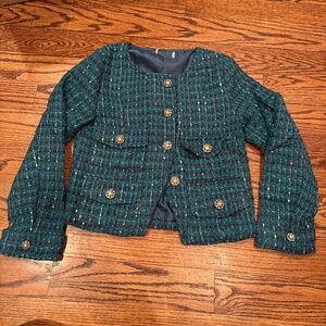 Tweed Crop Gold Buttoned Jacket, NWOT, XSP